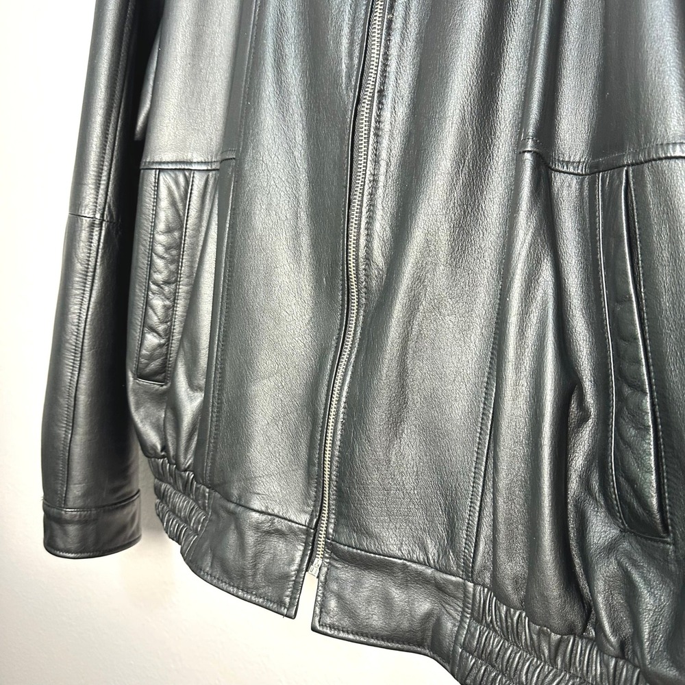 Vintage Charles Klein Mens Black Leather Bomber Jacket XXL Full Zip Outerwear - Picture 7 of 13